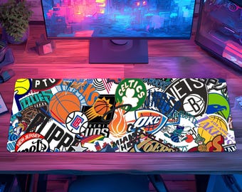 NBA team Logo themed Premium Mouse Pad, Colorful Gaming Desk Mat Gaming Setup Decor