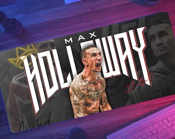 Max Holloway UFC Themed Desk Mat, Gaming Setup Decor, Smooth Surface, Non-Slip Backing