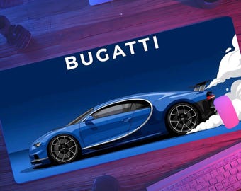 Bugatti Chiron Race Car Desk Mat, Colorful Sports Car Gaming Setup Decor