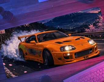 Anime Mk4 Supra Drift Desk Mat, Fast Furious Gaming Setup Decor