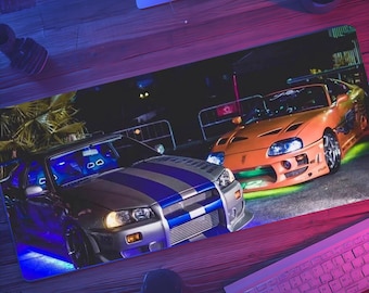 Fast Furious Skyline Supra Gaming Desk Mat, Racing Car Setup Decor
