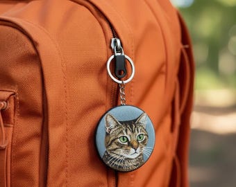 Custom Hand-Painted Pet Portrait Keychain, Memorial Gift