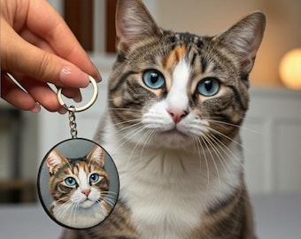 Custom Hand-Painted Pet Portrait Keychain, Memorial Gift