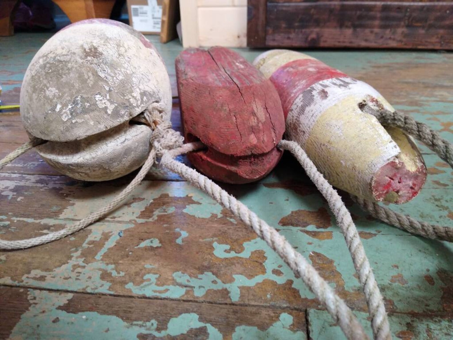 3 Authentic vintage wooden fishing floats used rustic Etsy