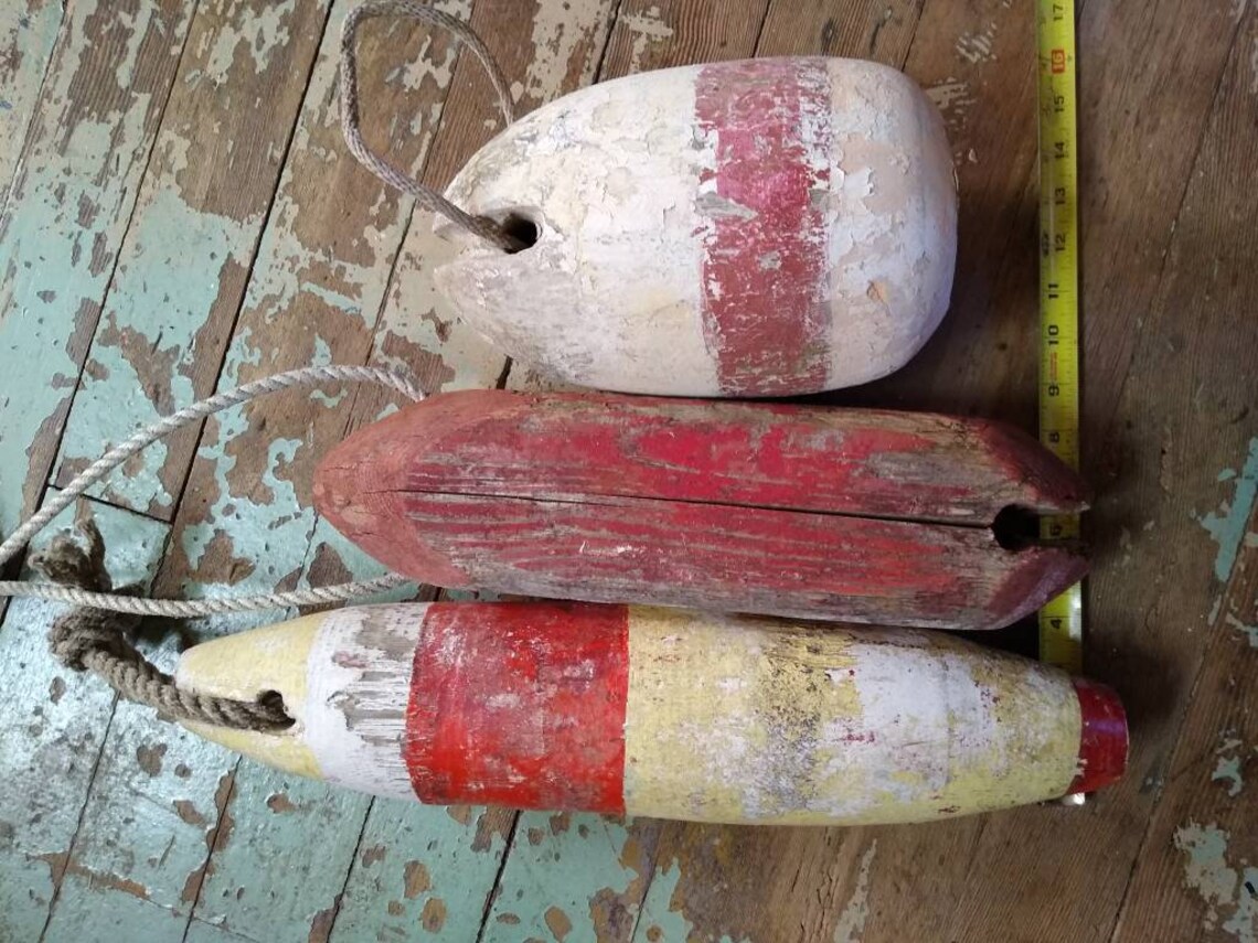 3 Authentic vintage wooden fishing floats used rustic Etsy