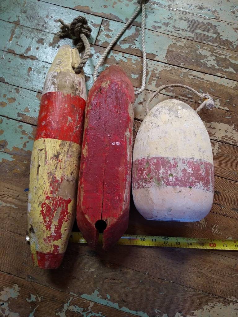 3 Authentic vintage wooden fishing floats used rustic Etsy