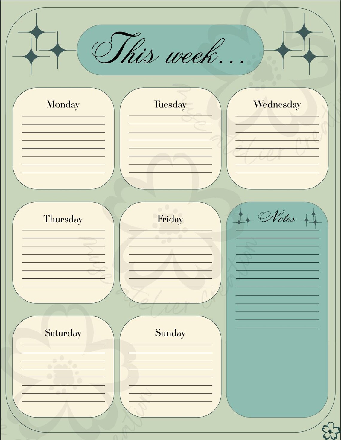 Starlight Weekly Planner — Algaea — Soft Green Printable Template ...