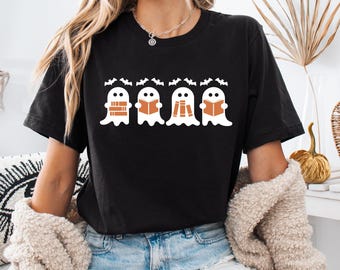 Bookish Ghost Reading-halloweenshirt, uniseks katoenen T-shirt