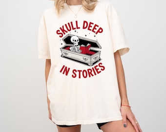 Camiseta de calavera leyendo un libro, para Halloween, para amantes de los libros, unisex, con colores cómodos.