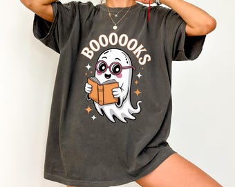 Comfort Colors Ghost Books T-Shirt: Halloween Librarian Tee