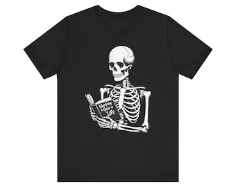 Funny Skeleton Reading Book T-Shirt, Halloween Party Tee, Unisex