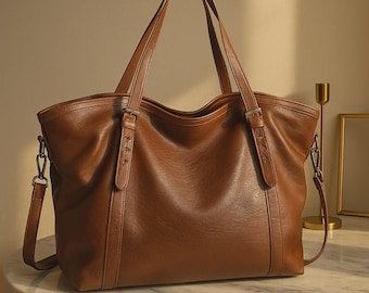 Borsa tote grande da donna – Borsa a tracolla in morbida pelle PU, elegante borsa da lavoro e da viaggio
