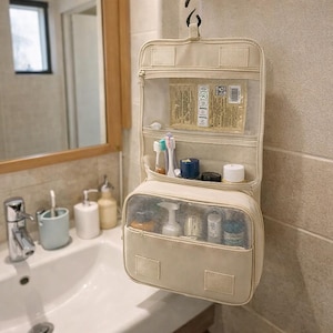 Trousse maquillage voyage – Organisateur suspendu imperméable femme, grande trousse toilette avec crochet, idée cadeau
