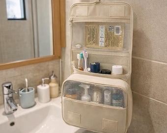 Travel Makeup Bag – Waterproof Hanging Toiletry Bag, Large Cosmetic Organizer with Hook