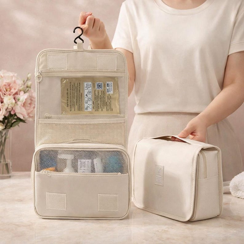 Reise-Make-up-Tasche Wasserdicht - Kulturbeutel zum Aufhängen, große Kosmetiktasche mit Haken Bild 2