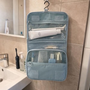 Reise-Make-up-Tasche Wasserdicht - Kulturbeutel zum Aufhängen, große Kosmetiktasche mit Haken blue