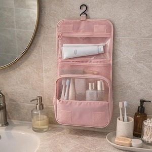 Reise-Make-up-Tasche Wasserdicht - Kulturbeutel zum Aufhängen, große Kosmetiktasche mit Haken Bild 3