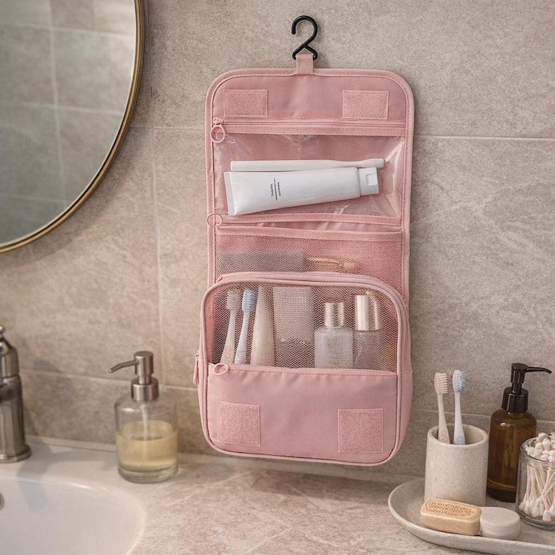 Reise-Make-up-Tasche Wasserdicht - Kulturbeutel zum Aufhängen, große Kosmetiktasche mit Haken Bild 3