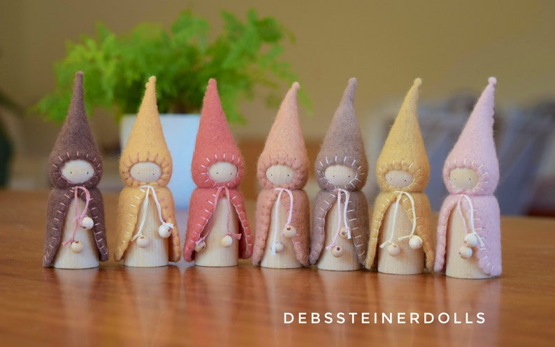 Individual Rainbow, Spring,Autumn,Fall, Winter felt gnomes, 1 Peg gnomes, peg dolls, Waldorf Steinertoys,Small world play DebsSteinerDolls image 3