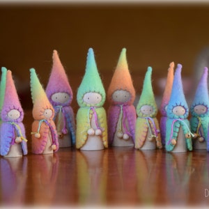Waldorf Steiner rainbow gnomes 6 Peg gnomes, peg dolls,Waldorf Steiner toys, Waldorf dolls,felt gnomes-Small world play Debs Steiner Doll image 5
