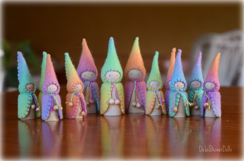 Waldorf Steiner inspired gnomes 10Peg gnomes, peg dolls,Waldorf Steiner toys, Waldorf dolls,felt gnomes-Small world play Debs Steiner Doll image 6