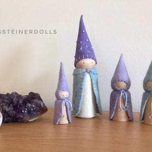 4 Waldorf Steiner inspired King Winter gnome set (4)wooden Peg gnomes,Peg dolls, Waldorf Steiner toy,felt gnomes, Seasonal table dolls,gnome