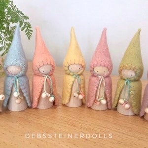 Individual Rainbow, Spring,Autumn,Fall, Winter felt gnomes, 1 Peg gnomes, peg dolls, Waldorf Steinertoys,Small world play DebsSteinerDolls image 5