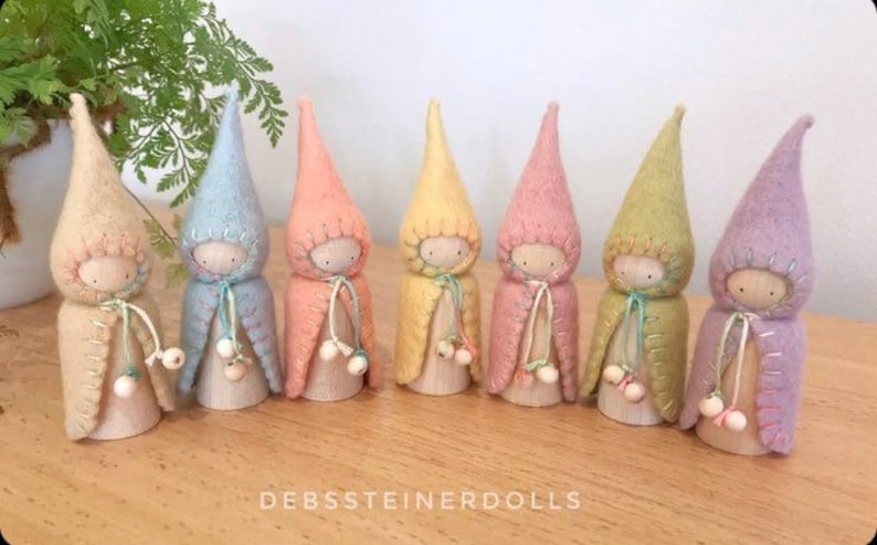 Individual Rainbow, Spring,Autumn,Fall, Winter felt gnomes, 1 Peg gnomes, peg dolls, Waldorf Steinertoys,Small world play DebsSteinerDolls image 5