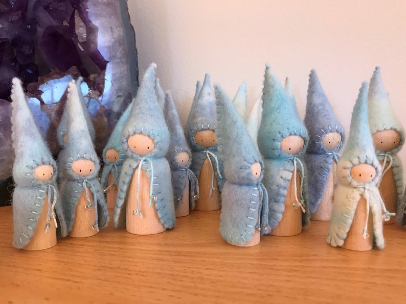 Waldorf Steiner inspired Winter gnomes 6Peg gnomes, Peg dolls, Waldorf Steiner toys, Waldorf dolls, felt gnomes ,Winter Seasonal table image 4