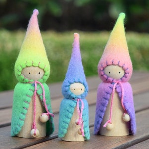 3 Waldorf Steiner rainbow gnomes Peg gnomes, Peg doll, Waldorf Steiner toys, Waldorf dolls,felt gnomes, Small world play DebsSteinerDolls