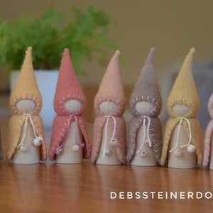 Individual Waldorf Steiner Earth-Fall-Autumn gnomes1Peg gnomes peg dolls-Waldorf/Steiner toys-Waldorf dolls felt gnomes-Seasonal table image 7