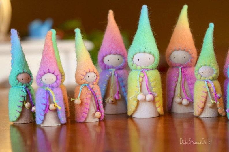 Waldorf Steiner rainbow gnomes 6 Peg gnomes, peg dolls,Waldorf Steiner toys, Waldorf dolls,felt gnomes-Small world play Debs Steiner Doll image 8