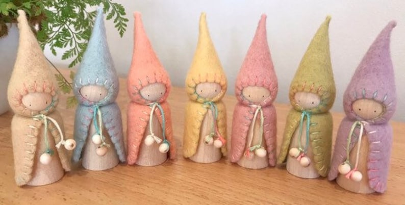 Individual Waldorf Steiner gnomes Spring Rainbow felt gnomes1peg dolls,Waldorf Steiner toys, Waldorf dolls,felt gnomes-Small world play image 3