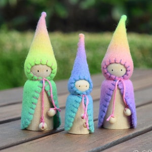 Waldorf Steiner rainbow gnomes 6 Peg gnomes, peg dolls,Waldorf Steiner toys, Waldorf dolls,felt gnomes-Small world play Debs Steiner Doll image 3