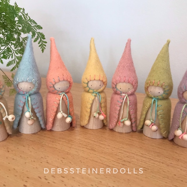 Individual Waldorf Steiner gnomes Spring Rainbow felt gnomes(1)peg dolls,Waldorf Steiner toys, Waldorf dolls,felt gnomes-Small world play