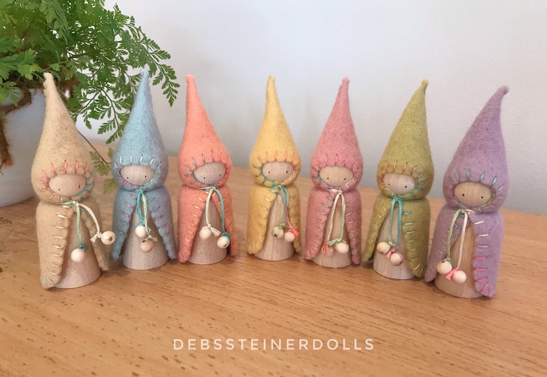 Individual Waldorf Steiner gnomes Spring Rainbow felt gnomes1peg dolls,Waldorf Steiner toys, Waldorf dolls,felt gnomes-Small world play image 1