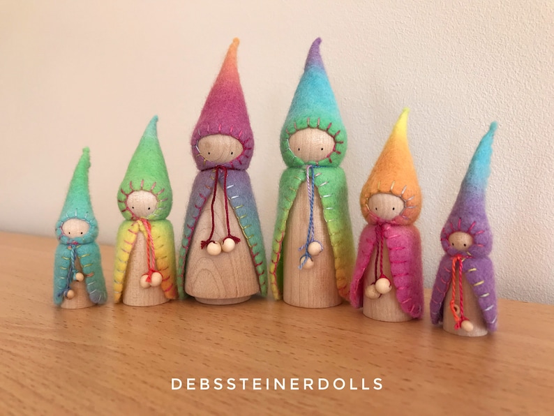 Rainbow, Spring,Autumn /Fall, Winter felt gnomes 6Peg gnomes,peg dolls, Waldorf Steiner inspired toys,Small world play DebsSteinerDolls image 1