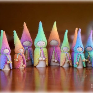 Waldorf Steiner rainbow gnomes 3 Peg gnomes, Peg doll, Waldorf Steiner toys, Waldorf dolls,felt gnomes, Small world play DebsSteinerDolls image 3