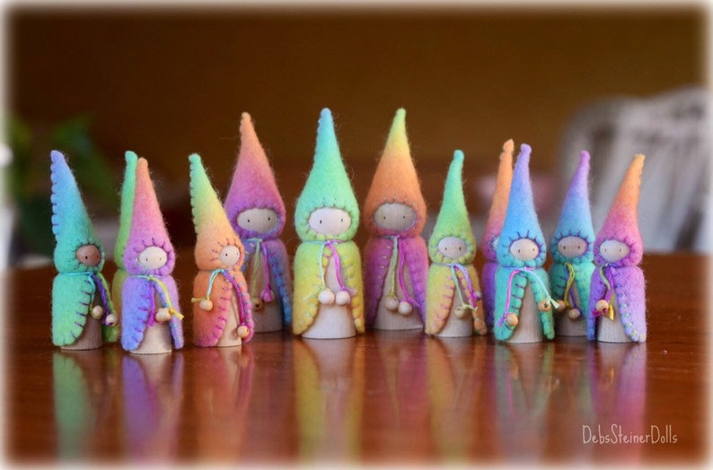 Waldorf Steiner rainbow gnomes 3 Peg gnomes, Peg doll, Waldorf Steiner toys, Waldorf dolls,felt gnomes, Small world play DebsSteinerDolls image 3