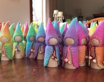 Waldorf Steiner rainbow gnomes (6) Peg gnomes, peg dolls,Waldorf Steiner toys, Waldorf dolls,felt gnomes-Small world play Debs Steiner Doll