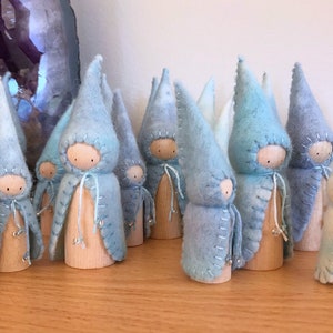 Waldorf Steiner inspired Winter gnomes 6Peg gnomes, Peg dolls, Waldorf Steiner toys, Waldorf dolls, felt gnomes ,Winter Seasonal table image 3