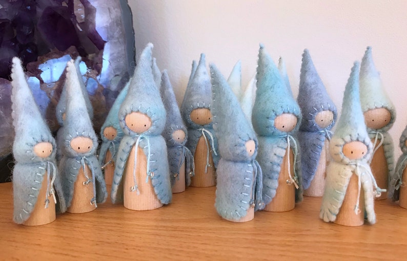 Waldorf Steiner inspired Winter gnomes 6Peg gnomes, Peg dolls, Waldorf Steiner toys, Waldorf dolls, felt gnomes ,Winter Seasonal table image 3