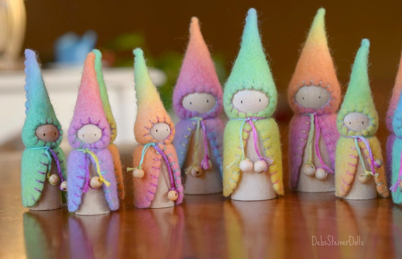 Waldorf Steiner inspired gnomes 10Peg gnomes, peg dolls,Waldorf Steiner toys, Waldorf dolls,felt gnomes-Small world play Debs Steiner Doll image 5