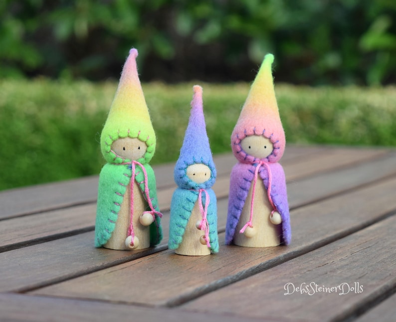 Waldorf Steiner inspired gnomes 10Peg gnomes, peg dolls,Waldorf Steiner toys, Waldorf dolls,felt gnomes-Small world play Debs Steiner Doll image 7