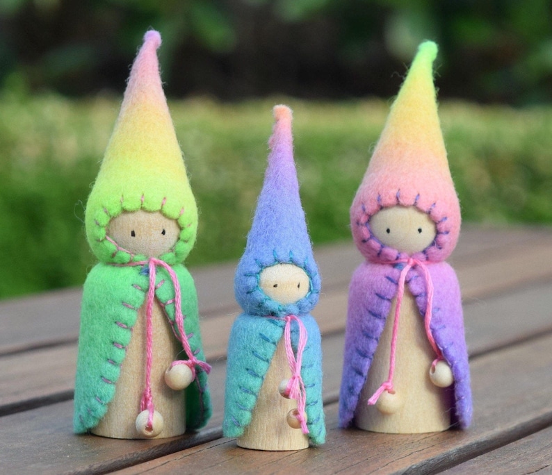 Individual Rainbow, Spring,Autumn,Fall, Winter felt gnomes, 1 Peg gnomes, peg dolls, Waldorf Steinertoys,Small world play DebsSteinerDolls image 9