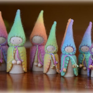 Waldorf Steiner rainbow gnomes 3 Peg gnomes, Peg doll, Waldorf Steiner toys, Waldorf dolls,felt gnomes, Small world play DebsSteinerDolls image 6