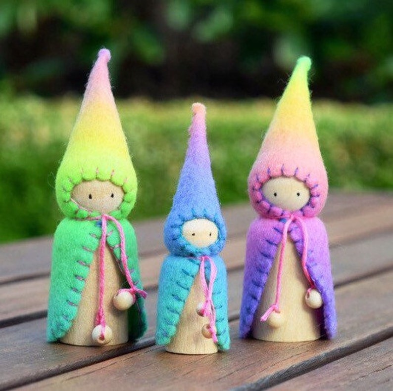 Waldorf Steiner inspired gnomes 10Peg gnomes, peg dolls,Waldorf Steiner toys, Waldorf dolls,felt gnomes-Small world play Debs Steiner Doll image 10