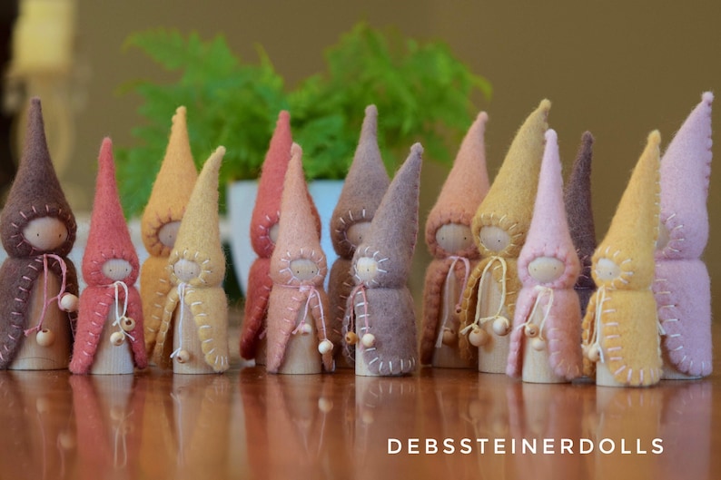 Rainbow, Spring,Autumn /Fall, Winter felt gnomes 6Peg gnomes,peg dolls, Waldorf Steiner inspired toys,Small world play DebsSteinerDolls image 4