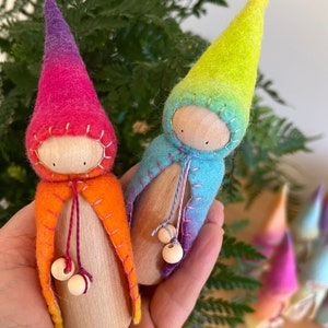 Individual Rainbow, Spring,Autumn,Fall, Winter felt gnomes, 1 Peg gnomes, peg dolls, Waldorf Steinertoys,Small world play DebsSteinerDolls image 1