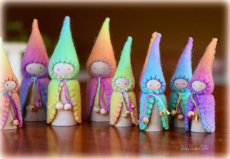 Waldorf Steiner inspired gnomes 10Peg gnomes, peg dolls,Waldorf Steiner toys, Waldorf dolls,felt gnomes-Small world play Debs Steiner Doll image 2